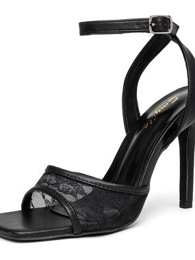 Women's Black Lace Ankle-Strap Stiletto Heels